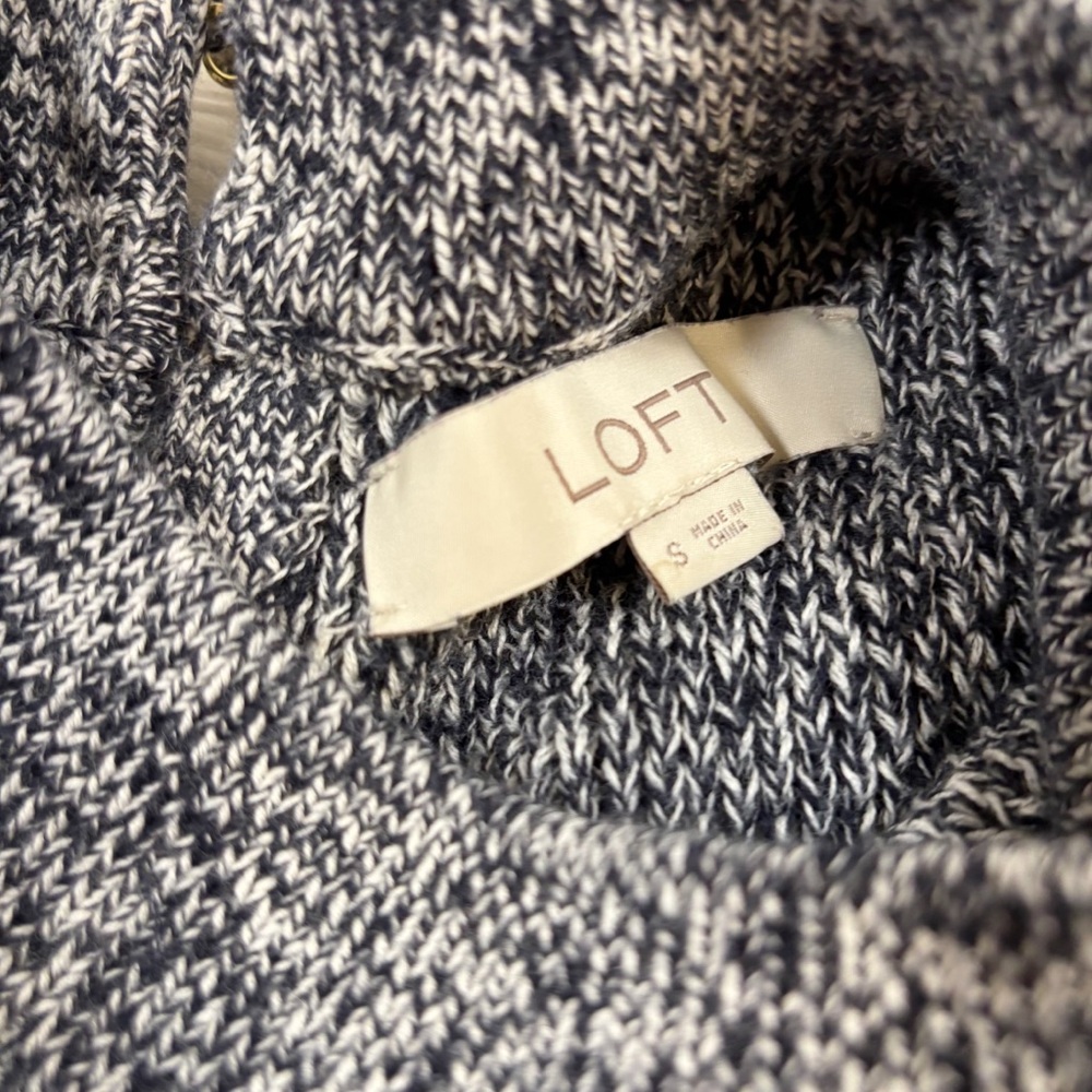 LOFT Navy and White Marled Knit crew neck Sweater long sleeve - Picture 7 of 10